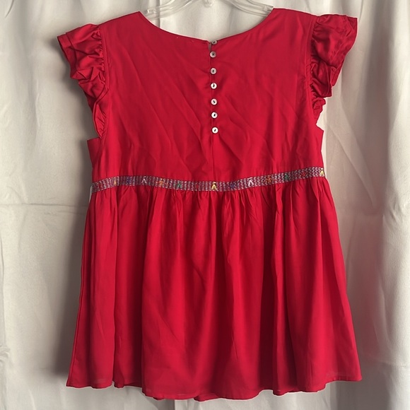 NWT J. Marie McKenzie Red Embroidered Linen Ruffle   Babydoll Top Size Medium - Picture 2 of 6